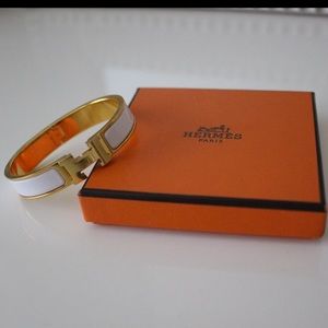 Authentic Hermès gold and white clic clac bracelet